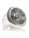 Large Faceted Circle Cocktail Ring Black Rutile Quartz