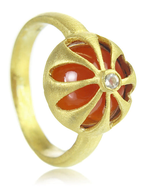 18K Gold Plated Arabesque Flower Cut Out Ring Carnelian