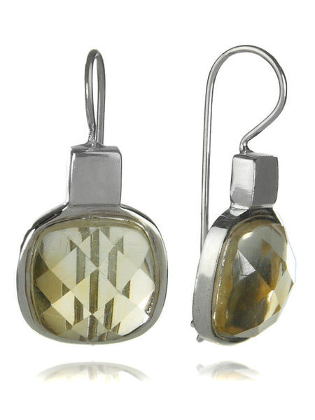 Faceted Rounded Square Earrings Citrine
