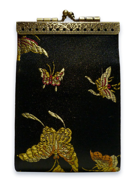 Cathayana Card Holder Navy Blue, Gold Small Floral