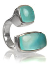 Two Stone Non-Connect Ring Aqua Chalcedony Cabochon 6