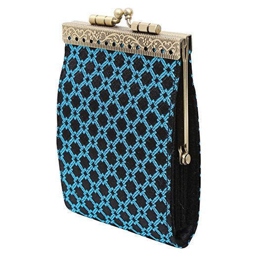 Card Holder Black and Turquoise Checkers