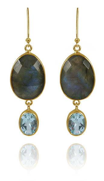 River Rock Stone and Drop Earrings Labradorite and Blue Topaz