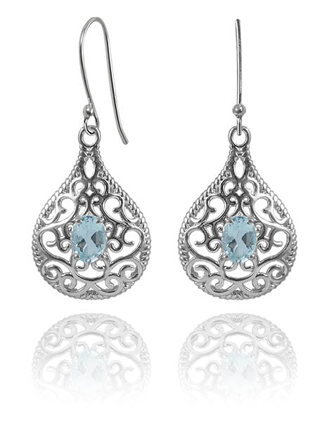 Arabesque Teardrop Earrings with Stone Blue Topaz