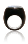 Mexican Art Deco Ebony Cocktail Ring White Moonstone