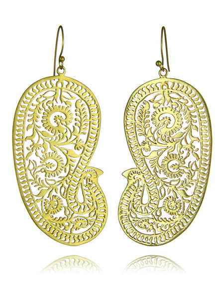 18K Gold Plated Large Matte Paisley Earrings