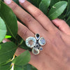 Slim Flower Cocktail Ring Green Amethyst and Smokey Quartz
