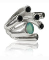 Desert Print Ring Aqua Chalcedony and Black Onyx 7