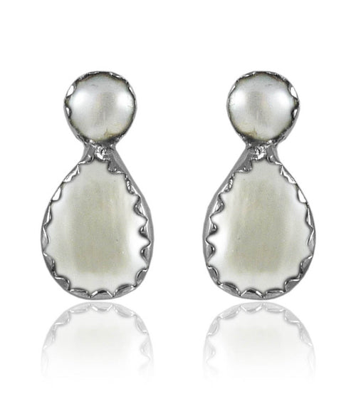 Two Stone Leaf Studs White Pearl