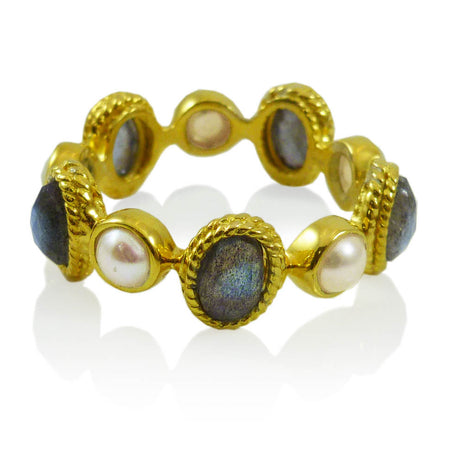 18K Gold Plated Stackable Jaipuri Circle Ring Lapis Lazuli