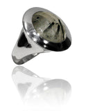 Small Italian Full Faceted Circle Ring with Simple Band Black Rutile Quartz