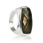 Curved Venetian Faceted Cocktail Band Smokey Quartz