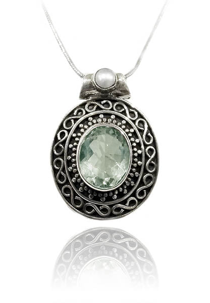 Indonesian Pearl Slider Pendant Green Amethyst