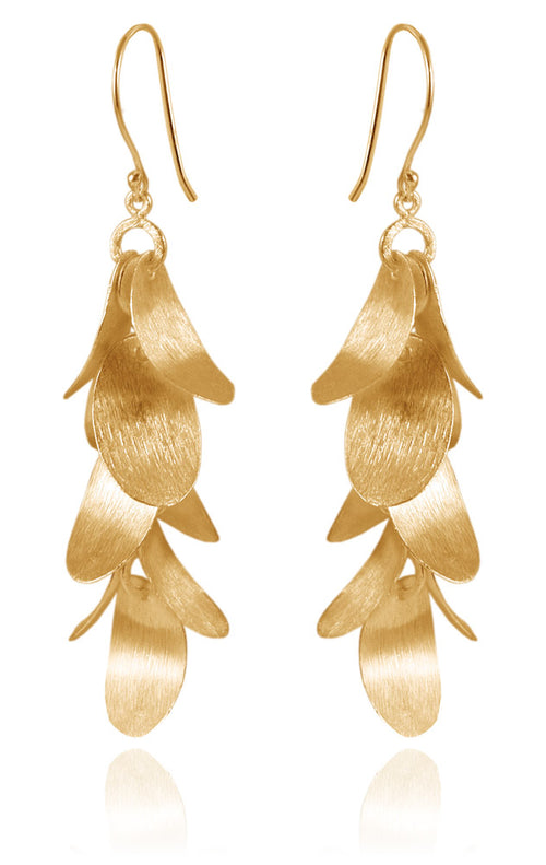 18K Gold Plated Nine Brushed Leaf Earrings