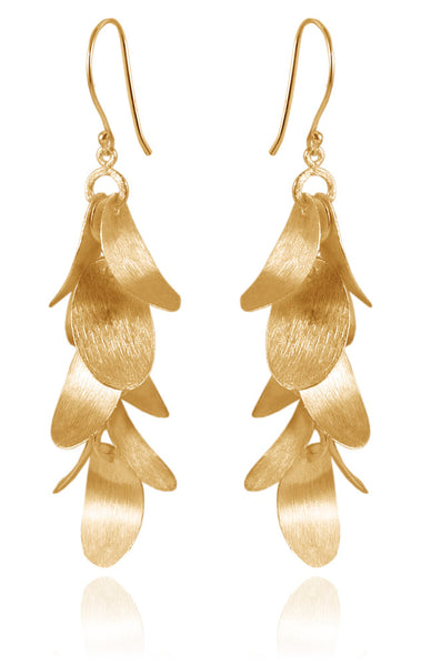 18K Gold Plated Nine Brushed Leaf Earrings