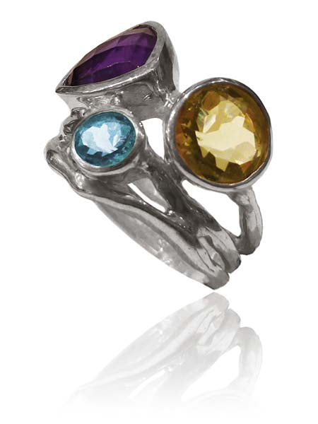 Twisted Twig Cocktail Ring Amethyst and Blue Topaz