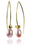 18K Gold Plated Euro Pin Drop Pearl Earrings Pink Pearl Pink Pearl