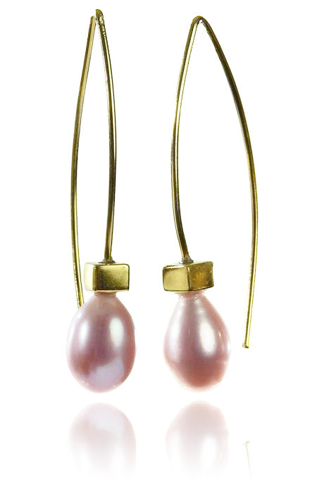 18K Gold Plated Euro Pin Drop Pearl Earrings Pink Pearl Pink Pearl