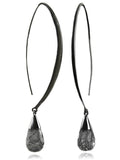 Long Curved Gemstone Drop Earrings Black Rutile Quartz