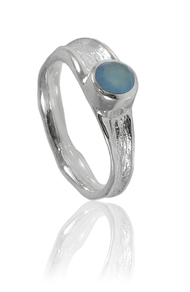 Thin Amazon River Ring with Stone Blue Chalcedony