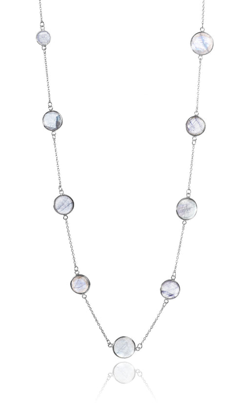 Faceted 17 Stone Capri Long Necklace White Moonstone