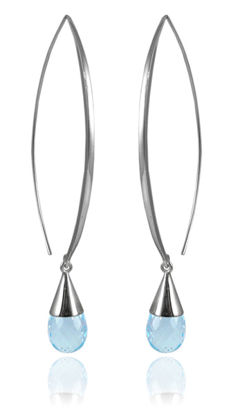 Long Curved Gemstone Drop Earrings Blue Topaz