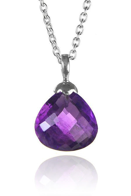 Jaipuri Quartz Drop Pendant with Chain Amethyst