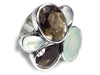 Flower Cocktail Ring Aqua Chalcedony and Smokey Quartz