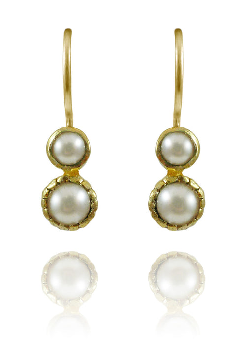 Gold Plated Art Deco Pop Earrings White Pearl