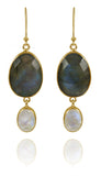 River Rock Stone and Drop Earrings Labradorite and White Moonstone