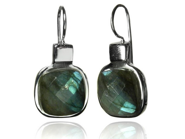 Faceted Rounded Square Earrings Labradorite