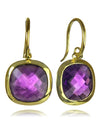 18K Gold Plated Framed Rounded Square Classic Earrings Amethyst