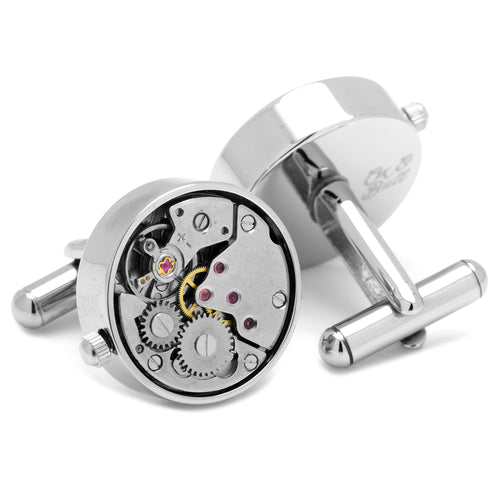 Steampunk Silver Watch Movement Cufflinks