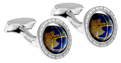 Spinning Globe Cufflinks (Silver / Lapis)