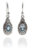 Small Bali Oval with Stone Earrings Blue Topaz