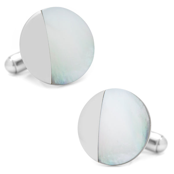Stainless Steel Modern Round Mother of Pearl Cufflinks