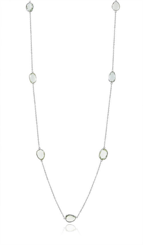 Long Seven Stone River Rock Necklace Green Amethyst