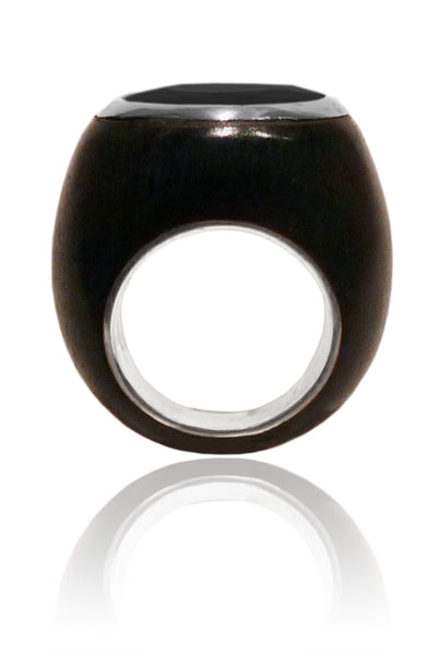 Mexican Art Deco Ebony Cocktail Ring Black Onyx 6