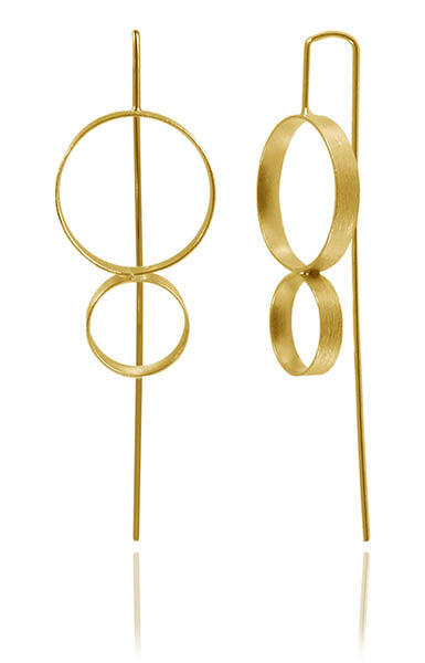 Gold Plated Brushed Double Circle Pin Earrings
