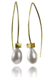 18K Gold Plated Euro Pin Drop Pearl Earrings White Pearl