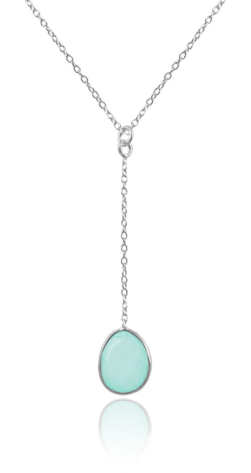 River Rock Y Necklace Aqua Chalcedony