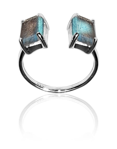 Square Open Sided Cocktail Ring Aqua Chalcedony