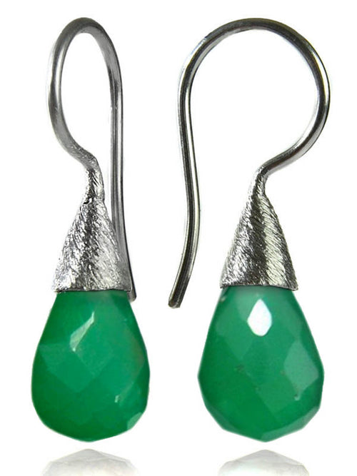 Small Quartz with Brushed Top Earrings Green Onyx
