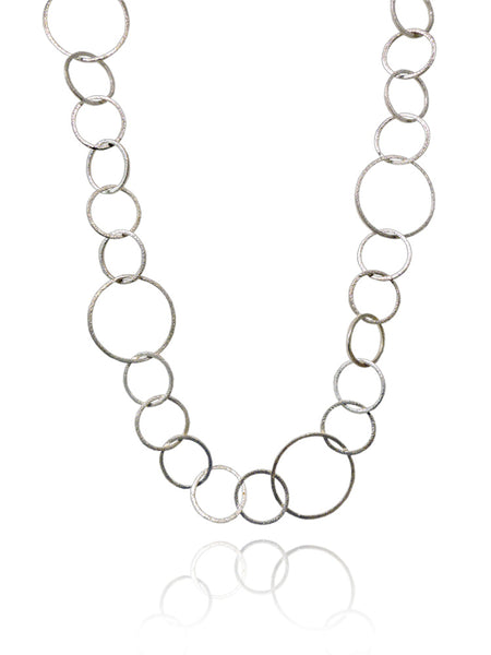 Small Large Circle Silver Linked Necklace 24"