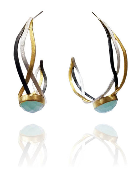 Swirly Earrings with Stone Black Onyx