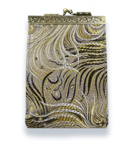 Cathayana Card Holder Grey/ Black, Gold Peacock - RFID