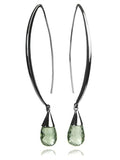 Long Curved Gemstone Drop Earrings Green Amethyst