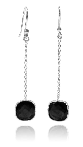 Milano Long Cushion Earrings Black Onyx
