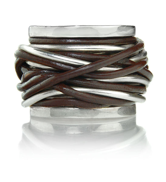 Brown Leather Twist Ring