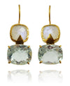 Hinged Double Square Earrings White Moonstone and Green Amethyst